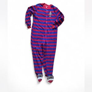 Nick & Nora Red and Blue Striped Sock Monkey Footie Onesie Pajamas